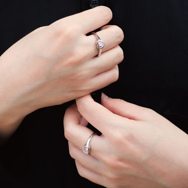 Cold and sweet style, pink diamond heart set open ring, simple and versatile, niche design, trendy and light luxury ring for women Specification drawing
