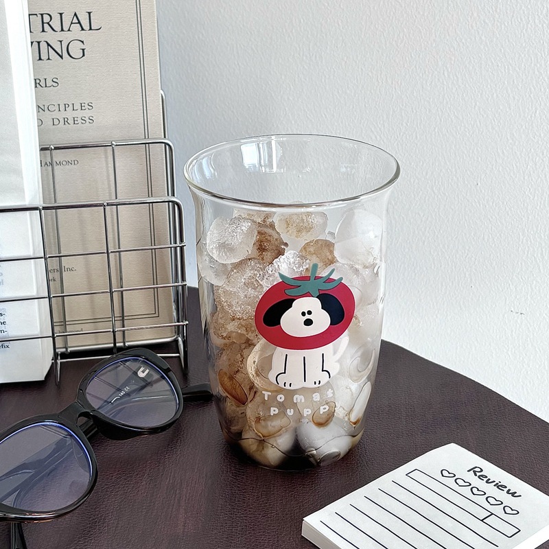 Homemade tomato puppy glass cup, girlish glass coffee cup, cold brew cup, latte breakfast, home milk cup Specification drawing