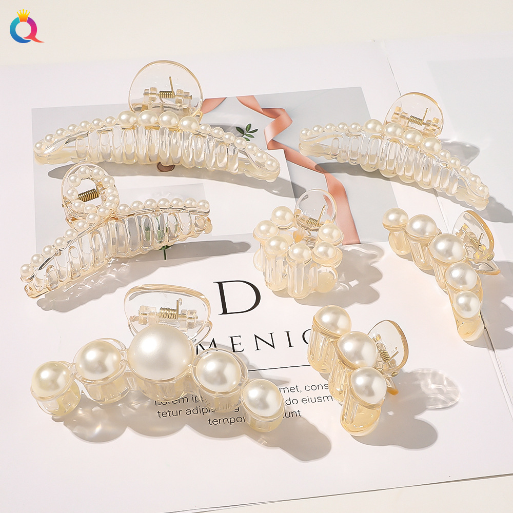 Qiyue Pearl hair clips, hairpins, back of the head clips, simple large-sized hair clips, popular headwear and accessories wholesale full figure