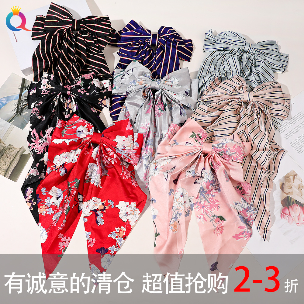 Qiyue Special Offer: Bow ribbon hair clips, simple and elegant, silk back head spring clip hair accessories for women wholesale details Picture