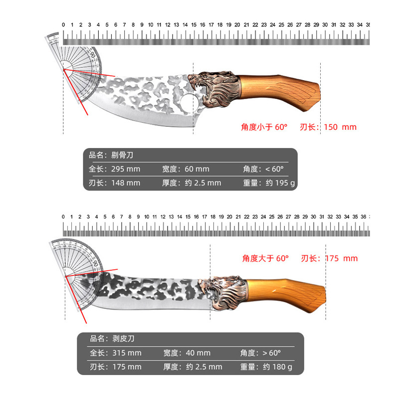 Handcrafted dragon head slaughter knife, handforged butcher's special knife, boning knife, pig-slaughtering knife, slicing knife, peeling and meat-cutting knife Application Scenario