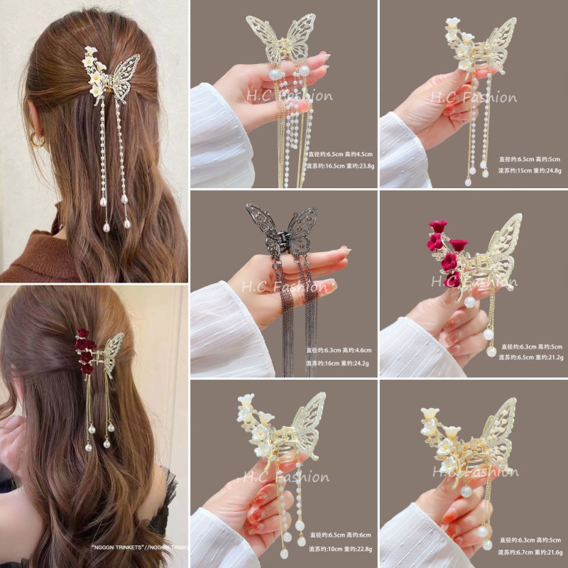 New Chinese-style step, tassel, lily of the valley, double butterfly hairpin, super fairy, back of the head, claw, shark clip headwear full figure