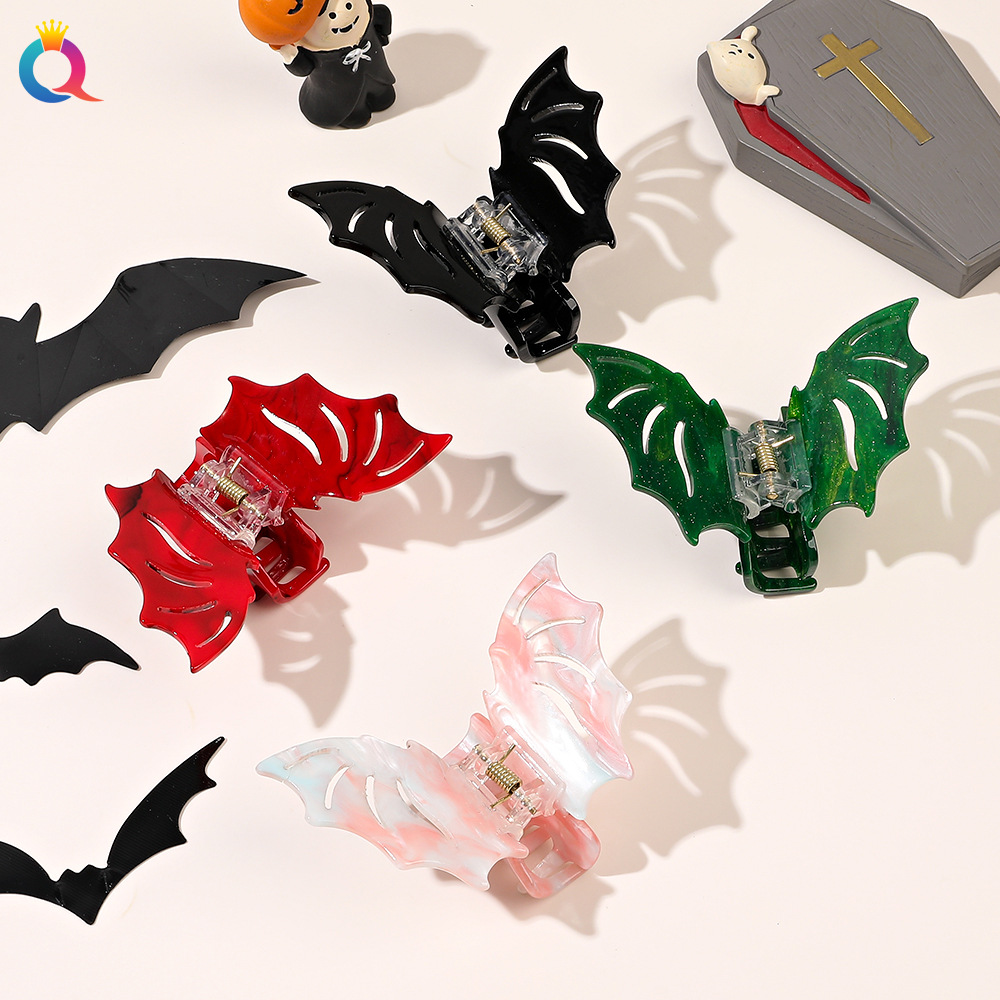 Qiyue Bat Hairpin, Halloween Funny Grab Hairpin, Stylish Glitter Pink Bun, Shark Hairpin, Holiday costume hair accessory wholesale details Picture