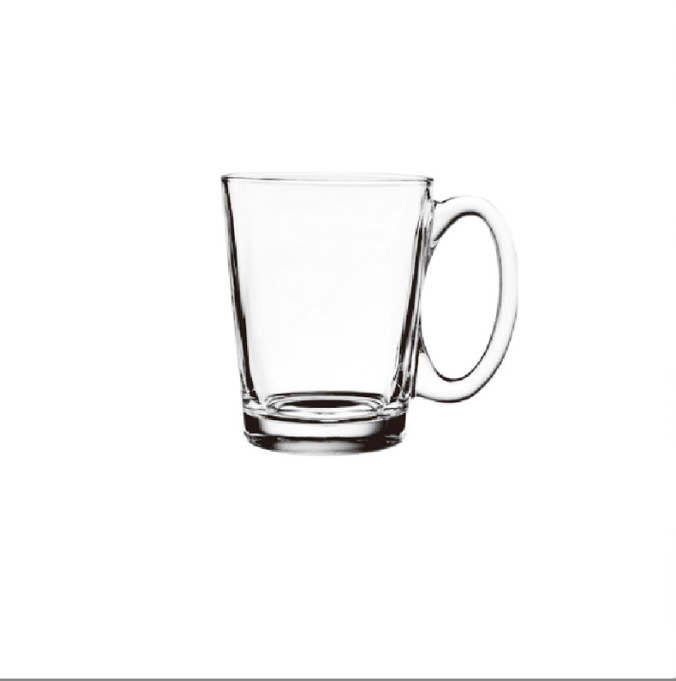 Wholesale Langxu glass mugs, decal printed juice and coffee water cups, thickened glass cups with handles Item Picture