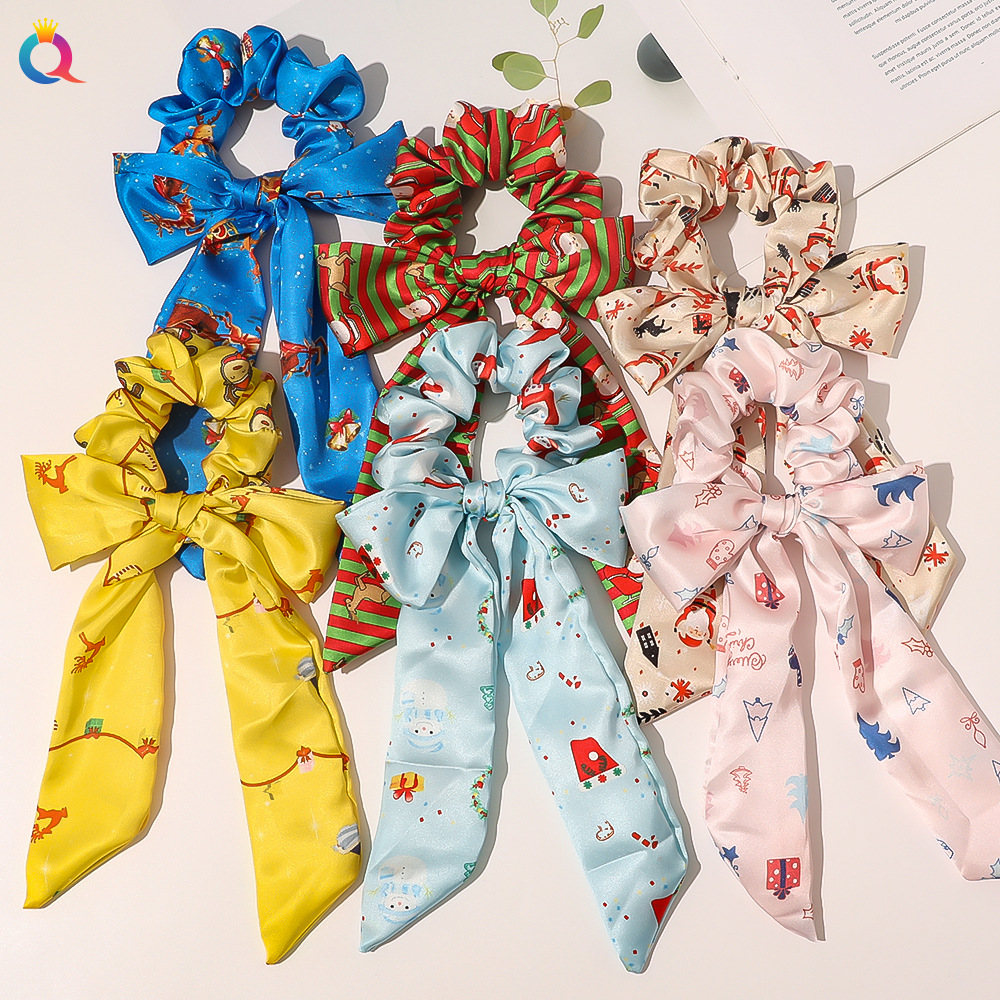 Qiyue Cross-border Christmas Bow Ribbon Christmas Hair Band Large Intestine Circle Hair Accessory Zone, sample making supported full figure