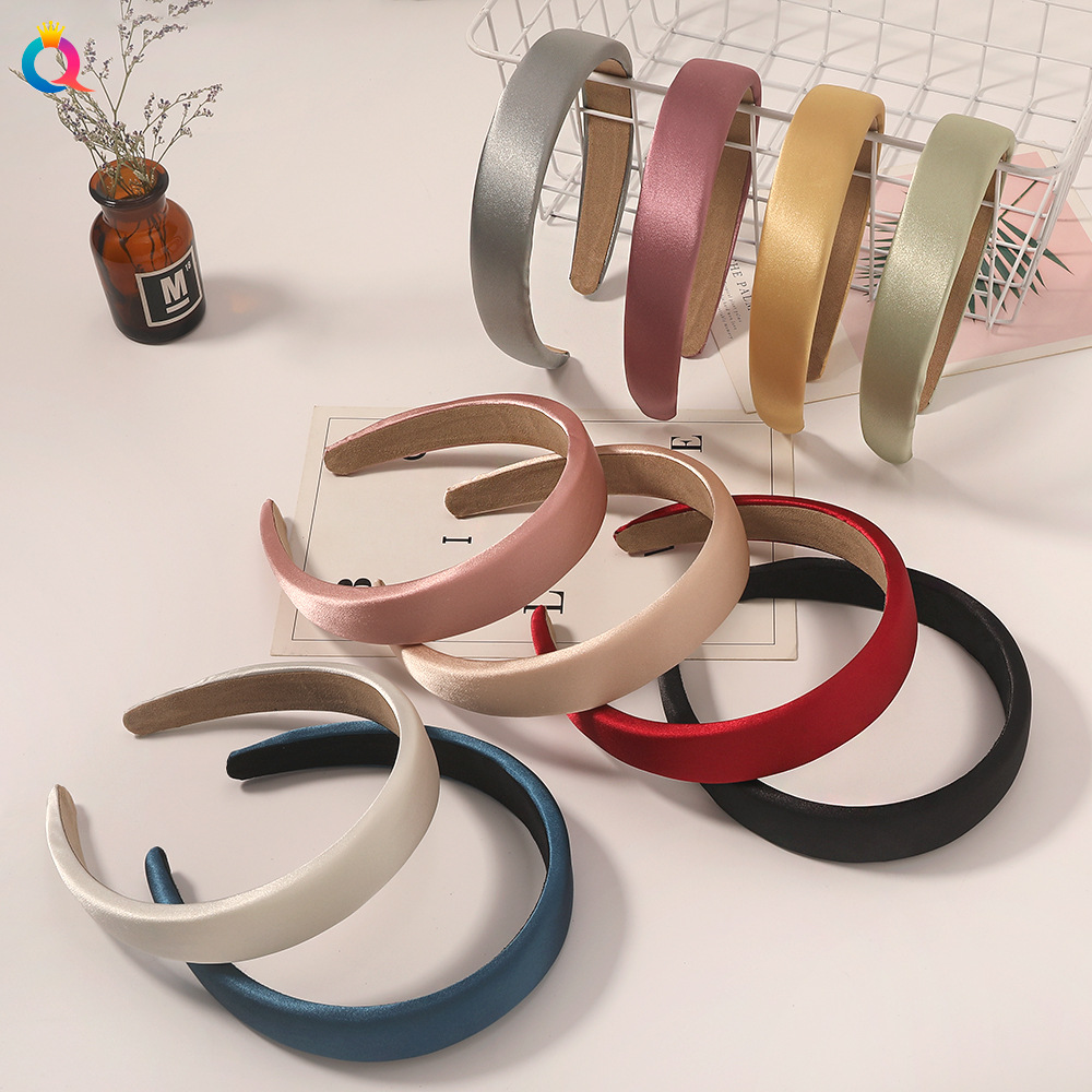 Qiyue 2021 European and American retro hairband color, sponge headband, solid color, lustrous satin, face washing, hair pressing, hair binding accessory for women full figure