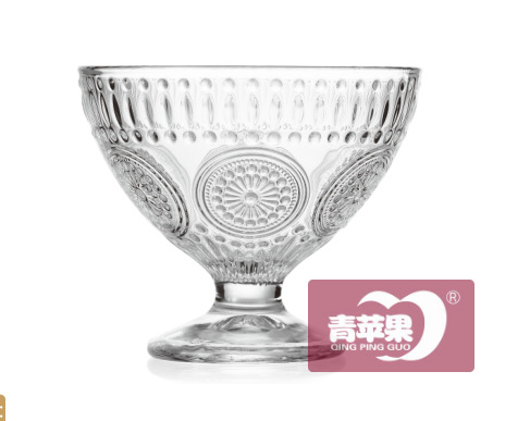 Wholesale of green apple creative embossed ice cream cups, ice crack dessert cups and high-legged dessert bowls with logo printing Specification drawing