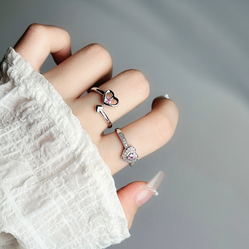 Minimalist pink diamond sweet and cool open-top ring for women on Instagram, with a cold and luxurious style, fashionable and versatile details Picture