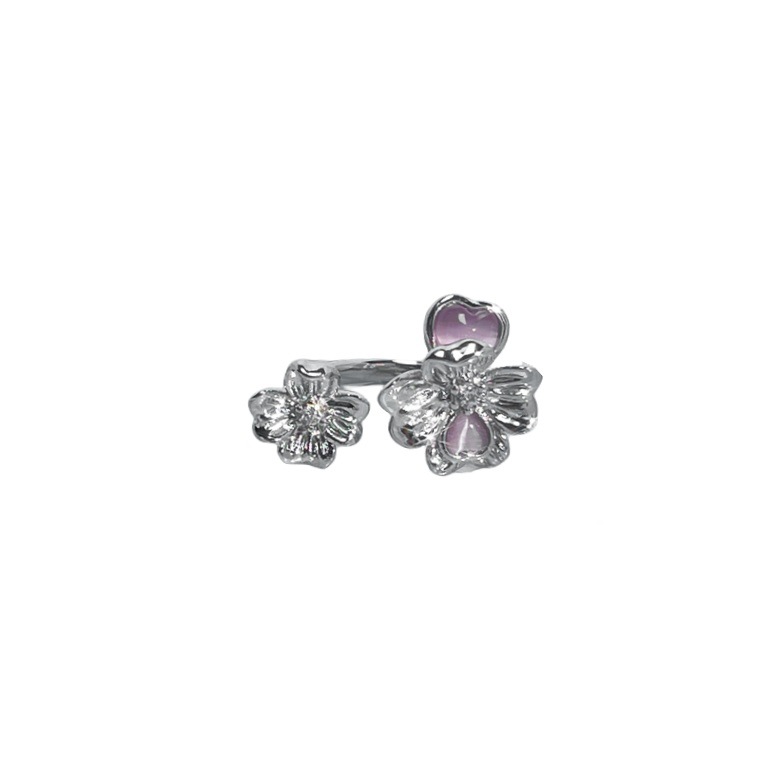 Sweet and cool style pink flower geometric planet open ring, feminine, niche design, high-end and cold style ring Item Picture