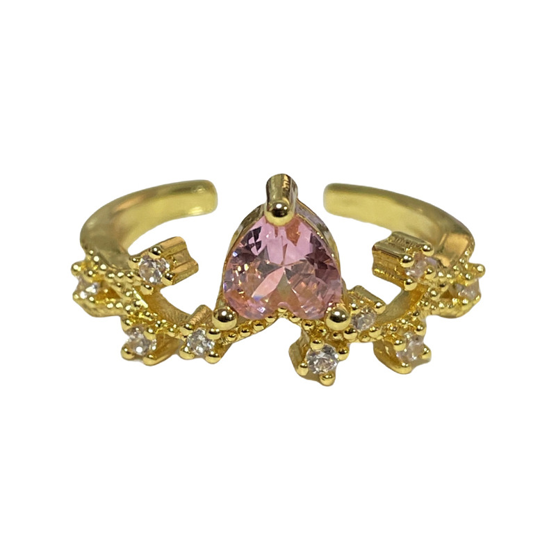 New court-style pink diamond micro-set retro open ring for women, full diamond, light luxury, high-end, sweet and cool exquisite index finger ring Item Picture