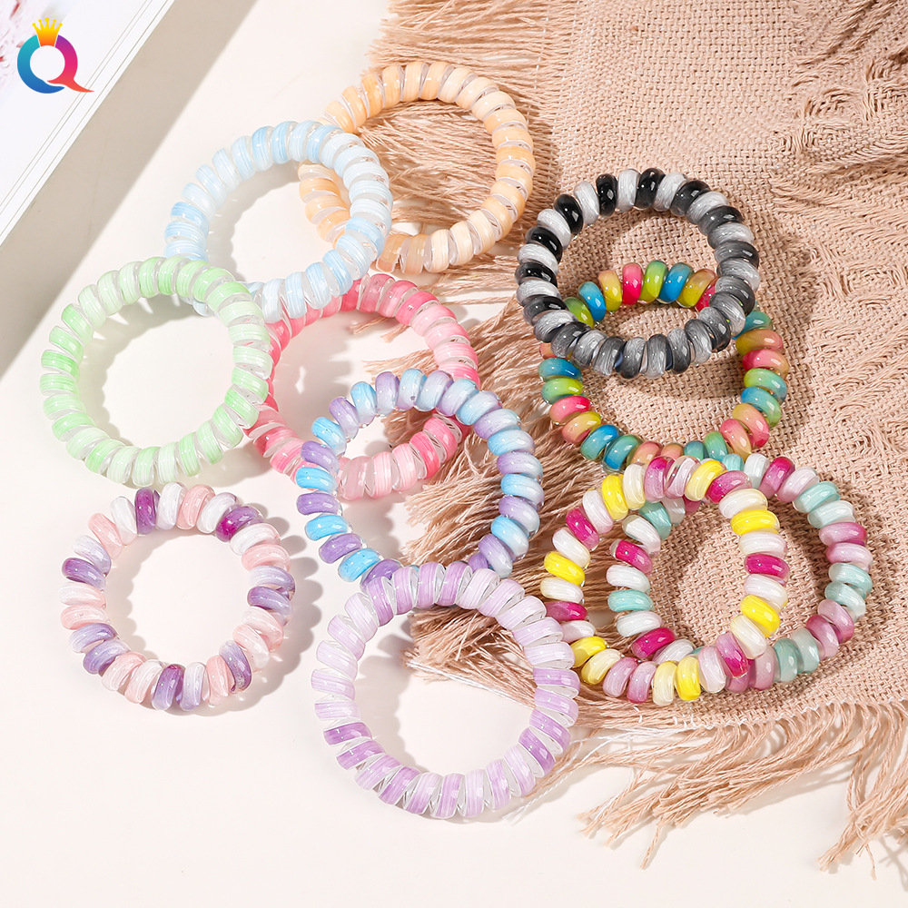 Wholesale of Qiyue Korean version simple gradient color telephone line hair band headband for women with a high-end look, hair tie rubber band headwear full figure