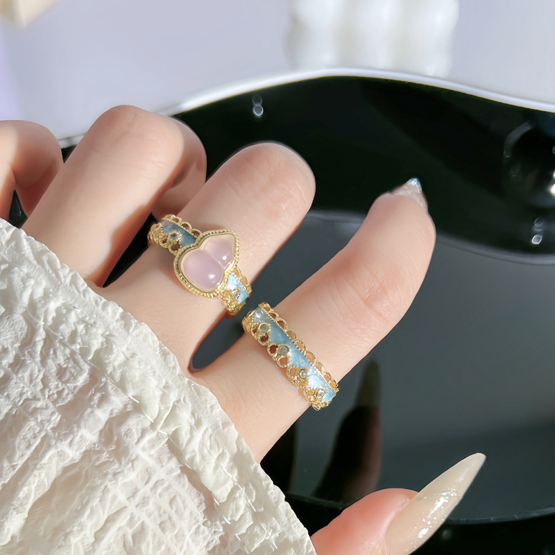 New Chinese-style gourd lace retro open ring, women's ancient style high-end, light luxury ring, niche sweet and cool ring trend Specification drawing