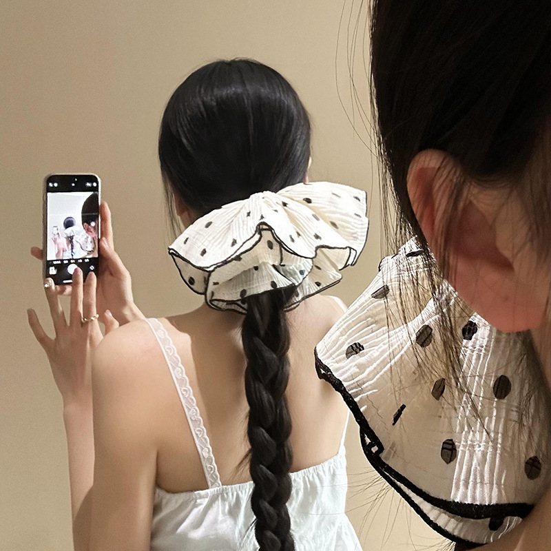 Gentle and elegant, pleated large polka dot large intestine hair band, 2025 new style hair tie, headband feel, hair accessory full figure
