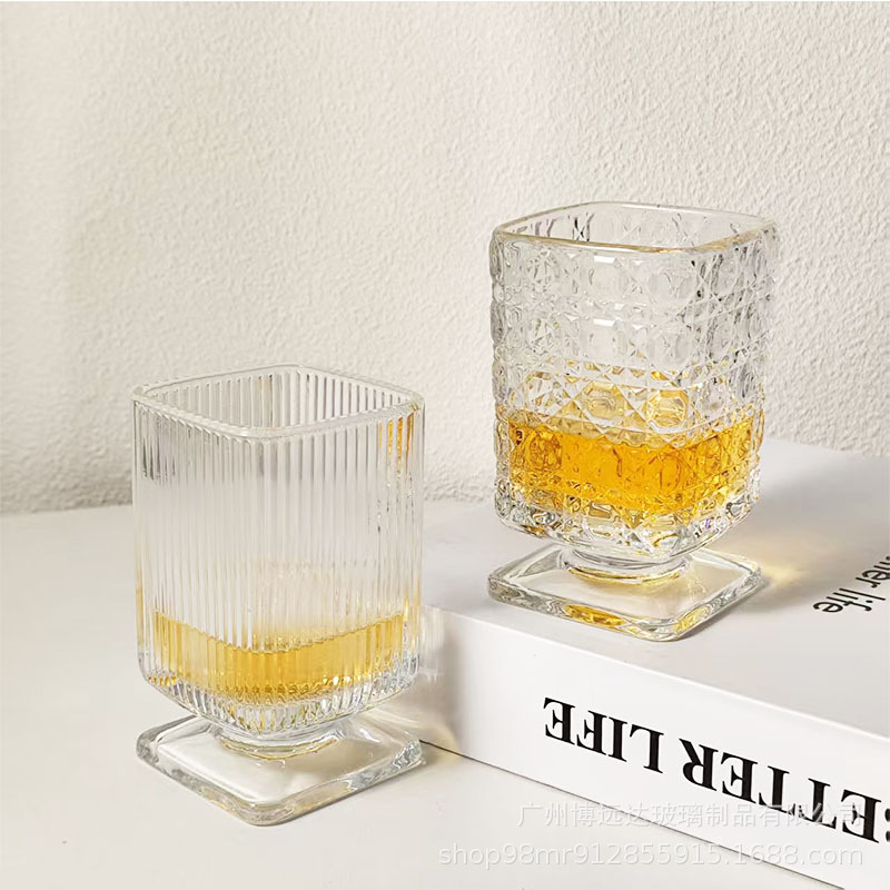 High-quality appearance level glass cups, square water cups, tea cups, wine glasses, milk coffee short cups, simple and transparent beverage juice cups Specification drawing