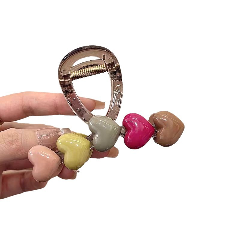 Cute rainbow candy hair clips, high-end feminine charm, new heart-shaped claw clips, popular shark clips, large hair clips and hair accessories Item Picture