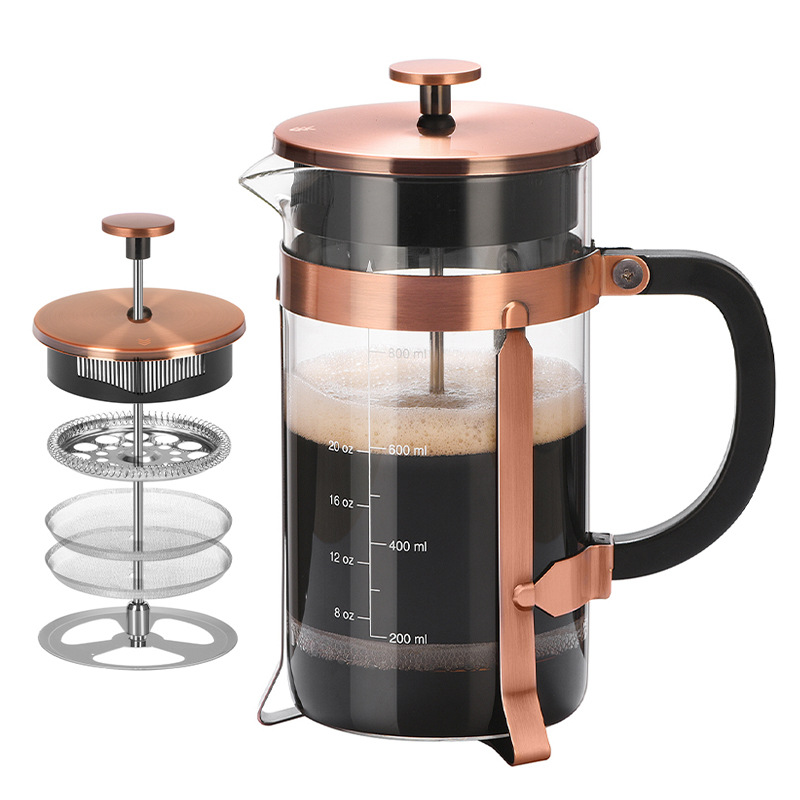 Wholesale French press kettles, high borosilicate glass kettles, household double-layer filter screen brewing kettles, filter pressure tea infusers, hand coffee brewing kettles full figure