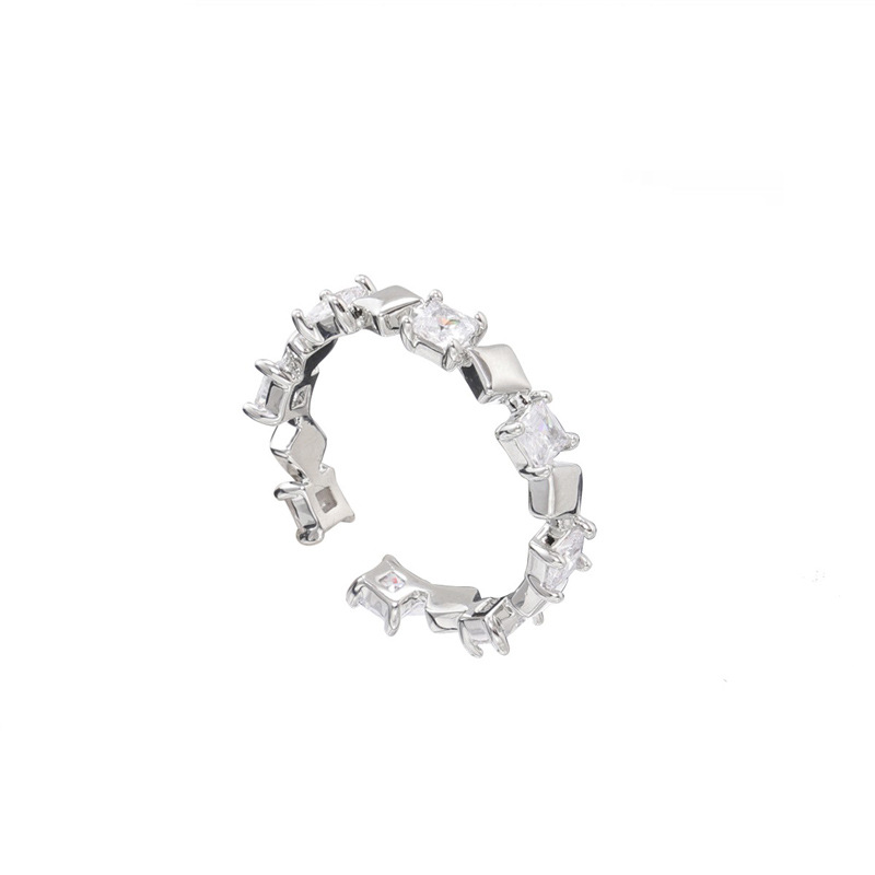 A minimalist and cold style open-top ring for women, featuring a layered zircon cube design with an exquisite and niche look, exudes a sense of sophistication Item Picture