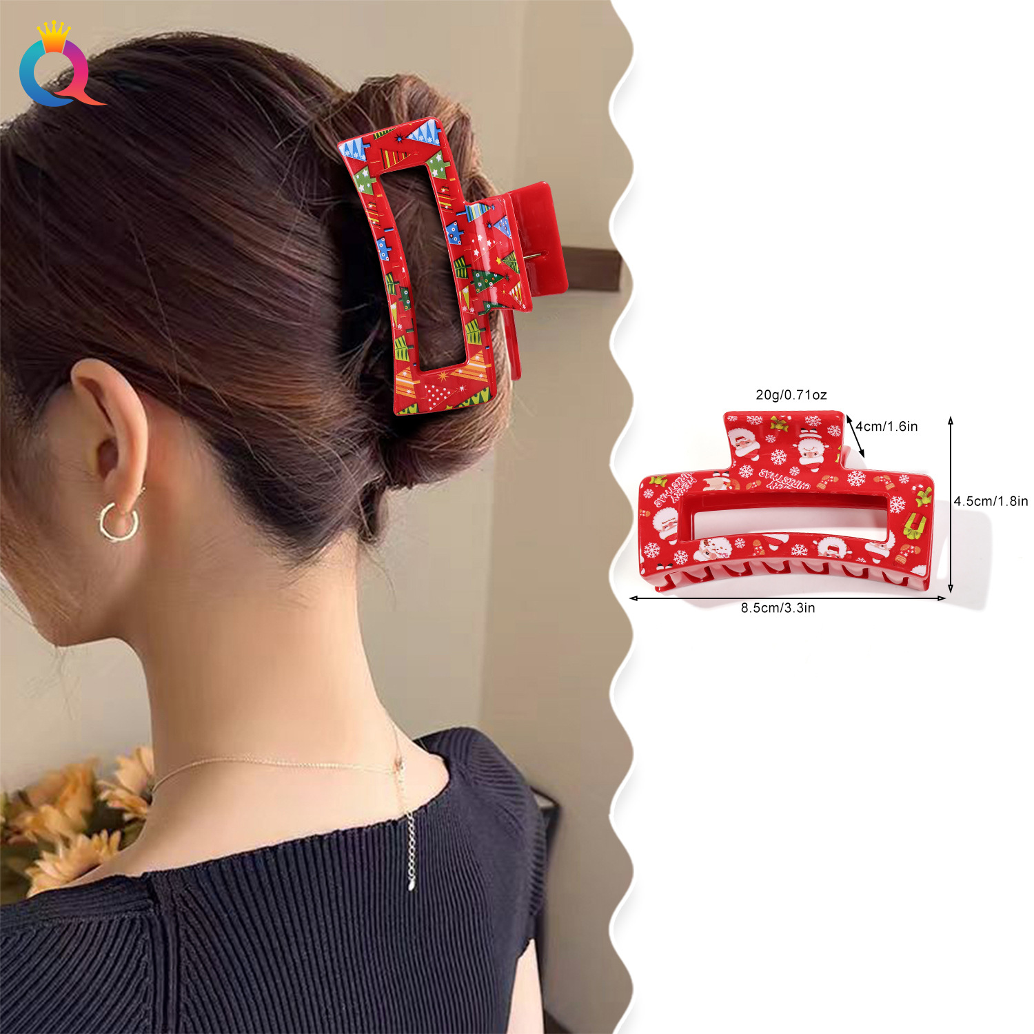 Qiyue Cross-border Christmas 4-piece Set of cartoon hair clips, cute updo hair clips, women's shark clips, hair accessories wholesale details Picture