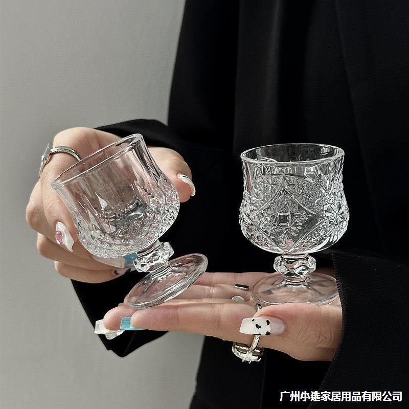 European-style diamond highball glass, 50ml thick cognac wine glass, champagne and fruit wine glass Specification drawing