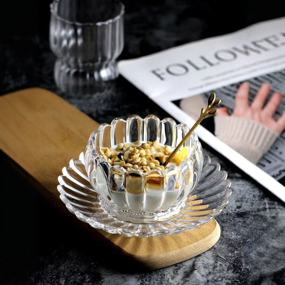 European-style glass dessert bowl and plate set, fruit salad bowl, household sugar water, ice powder, silver ear soup bowl, snack small fruit bowl details Picture