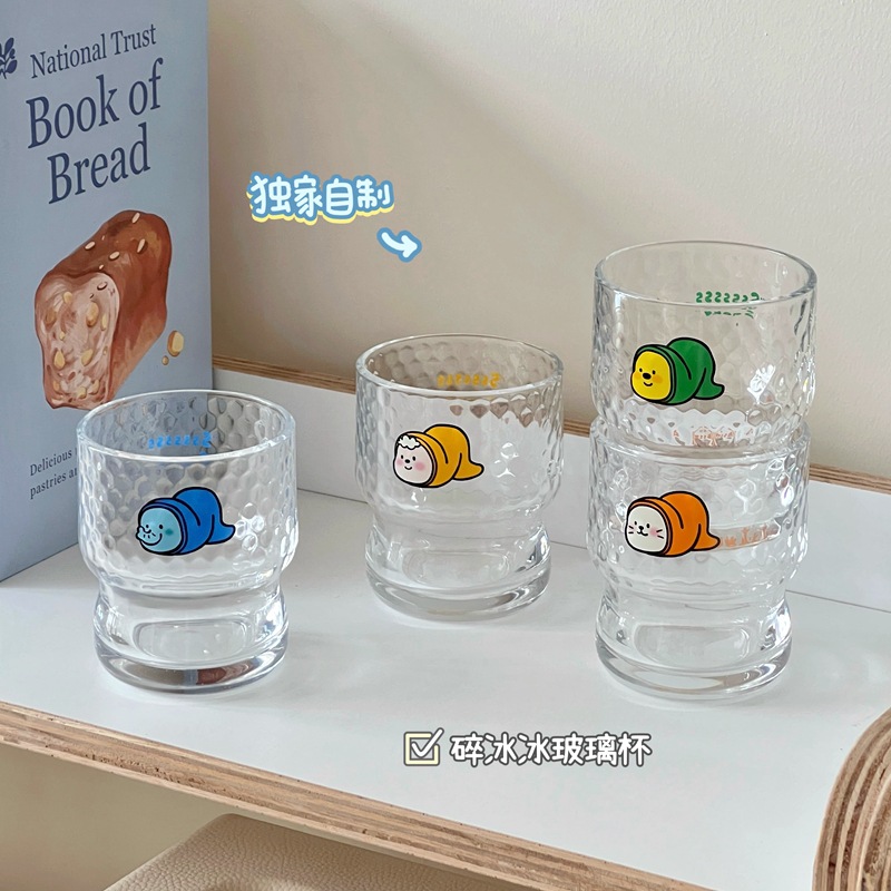 High appearance level ins broken ice glass cup, raindrop coffee cup, Korean-style cup, teenage water cup, coffee cold brew cup full figure