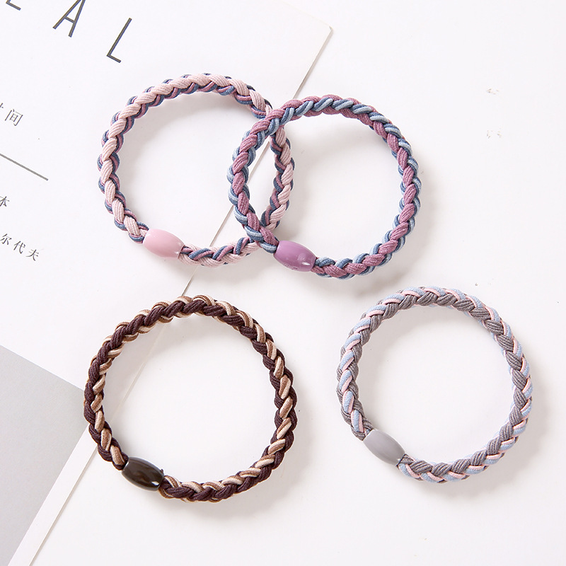 Qiyue Two-color braided hair band, Korean version high-elasticity hair tie, thick leather band braided hair tie A103 full figure