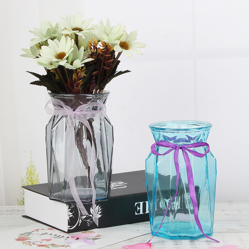 Wholesale glass vases, transparent colored flower arrangements, living room table decorations, hydroponic dried flower vases, creative, modern and simple details Picture