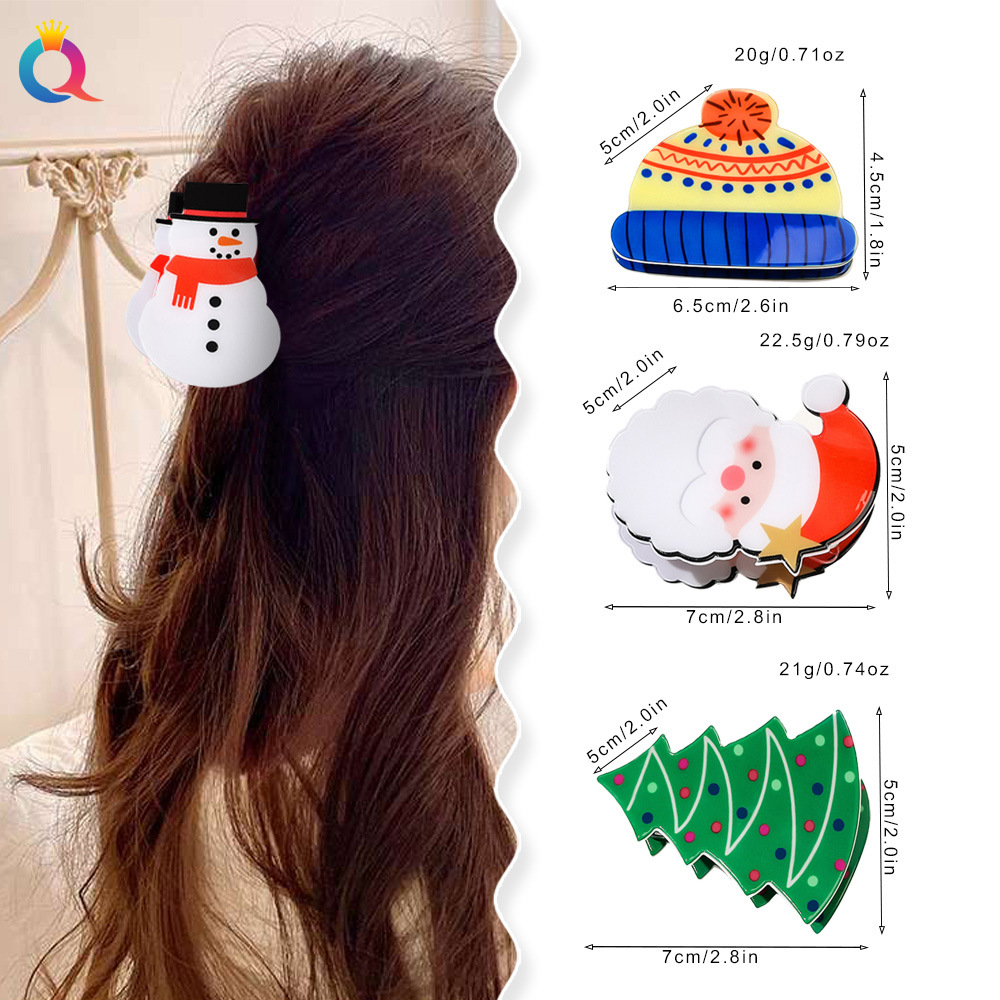 Qiyue Cross-border Christmas Grab Clip Cartoon Snowman Bun Hair Clip Cute and high-end Shark clip Hair Accessory wholesale details Picture