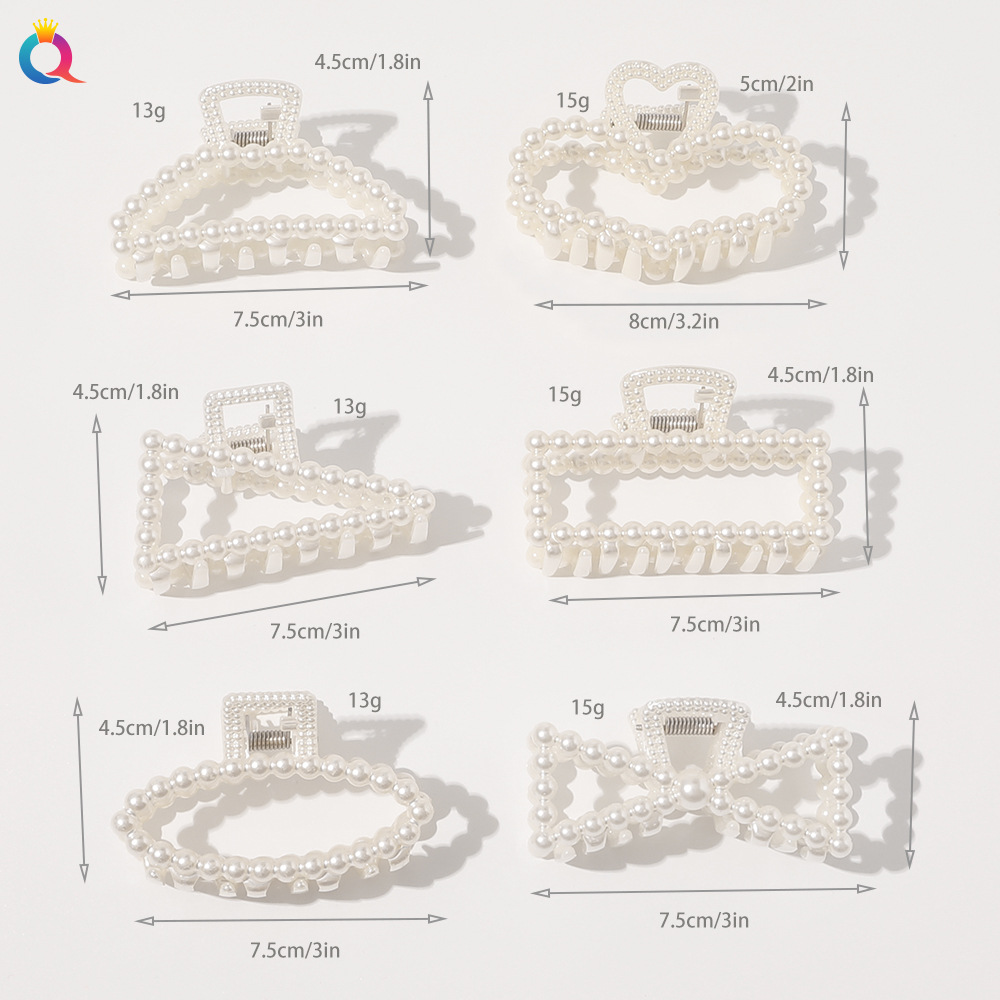 Qiyue Cross-border updo Pearl Clip, elegant, simple and fashionable hair clip, hair clip, hollowed-out geometric top clip, side clip, hair accessory Application Scenario
