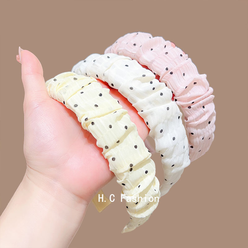 Sweet pleated polka dot Korean-style sponge hairband, Hong Kong-style retro, simple and fashionable high headband, pressure hairpin headwear Specification drawing