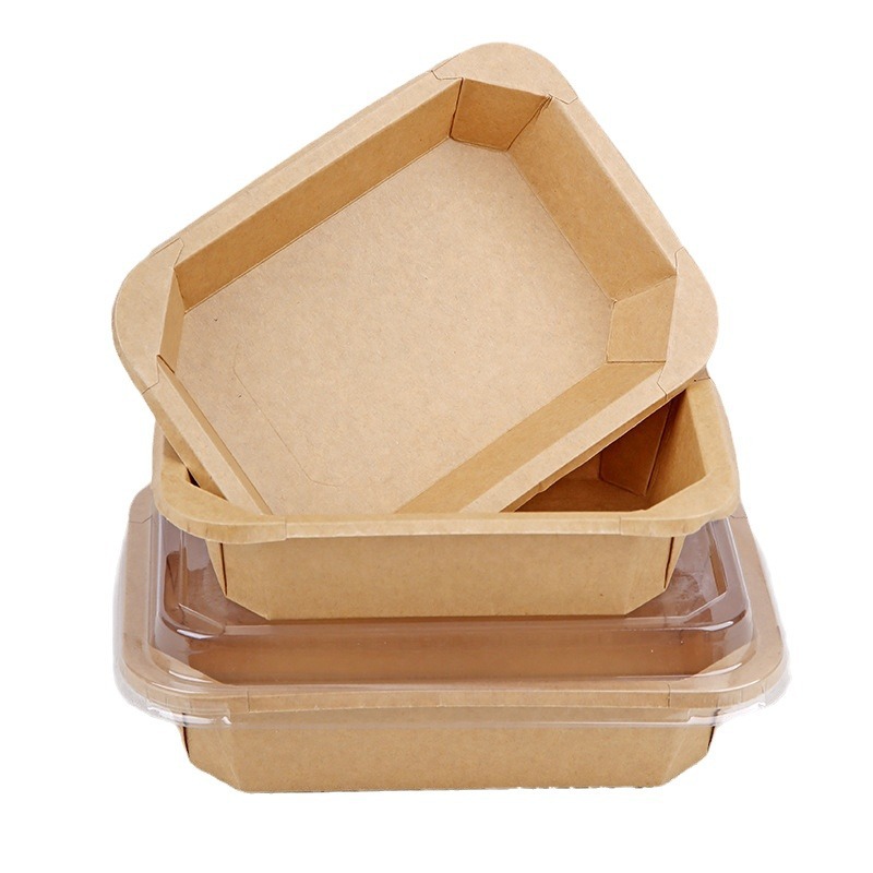 Disposable kraft paper lunch box, rectangular octagonal bowl, fruit cutting box, dessert takeout, fruit packing box, high transparency convex lid Item Picture