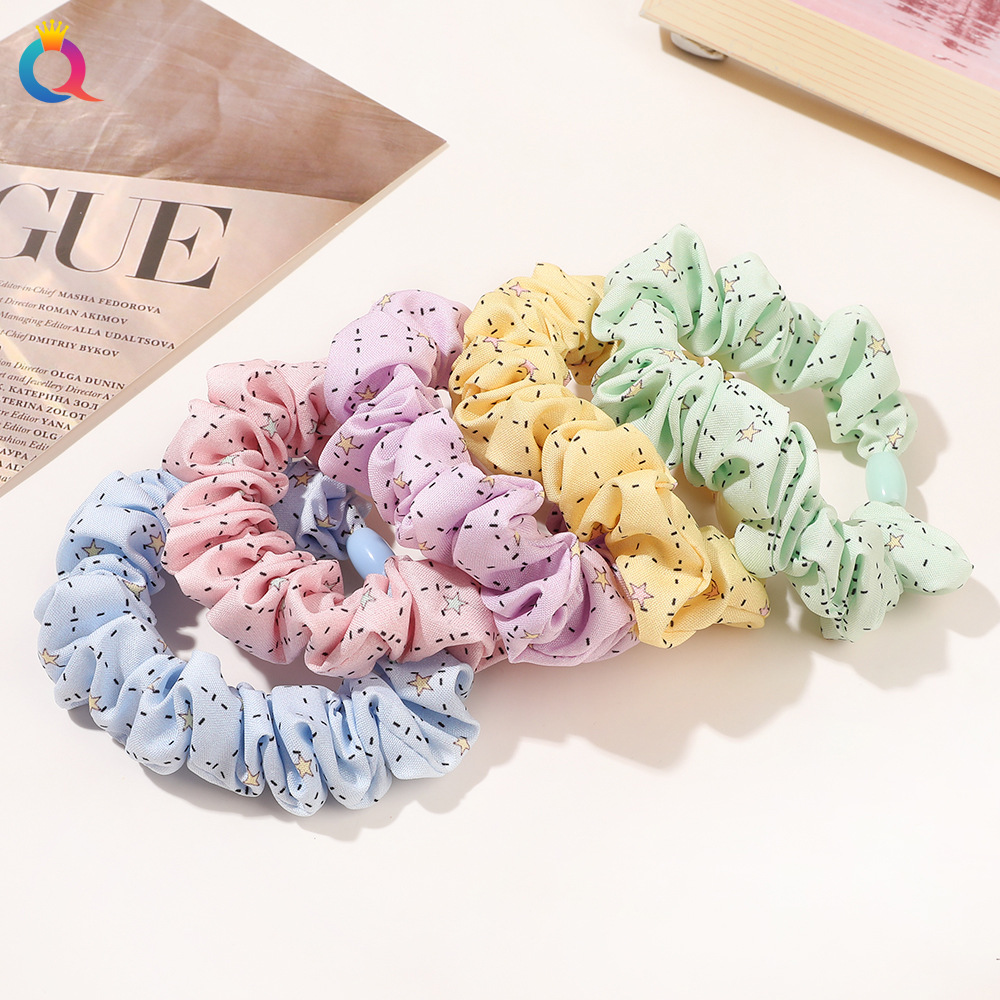 Wholesale of Qiyue Korean version fresh and clean fabric pleated large intestine hair bands, hair tie bands, high-elasticity hair ties and hair accessories Specification drawing