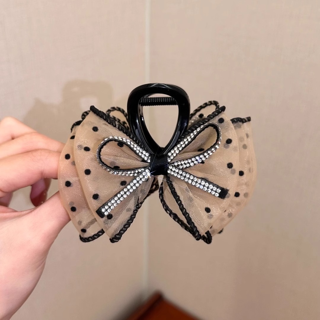 2025 New shiny bow polka dot mesh bubble gripper, high-end back gripper details Picture
