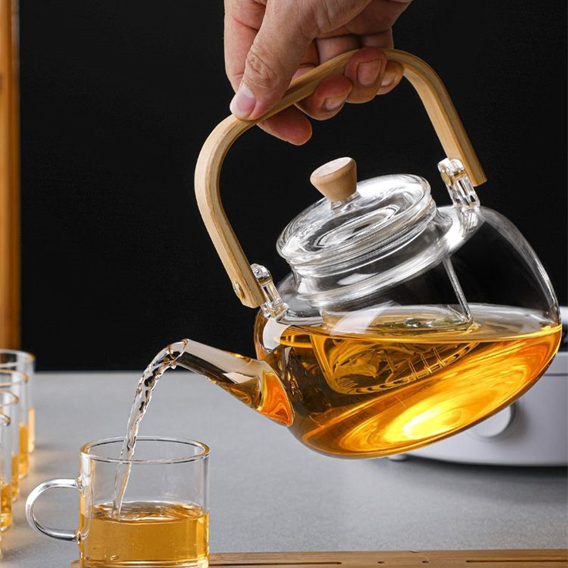 High borosilicate glass bamboo handle handle teapot, glass boiling teapot, electric ceramic stove, glass boiling teapot, household brewing teapot Specification drawing