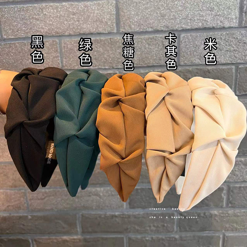 Korean wide-edge fabric hairband, women's height-increasing pleated headband, facial hair accessory, 2025 new style hairpin, high top headband details Picture