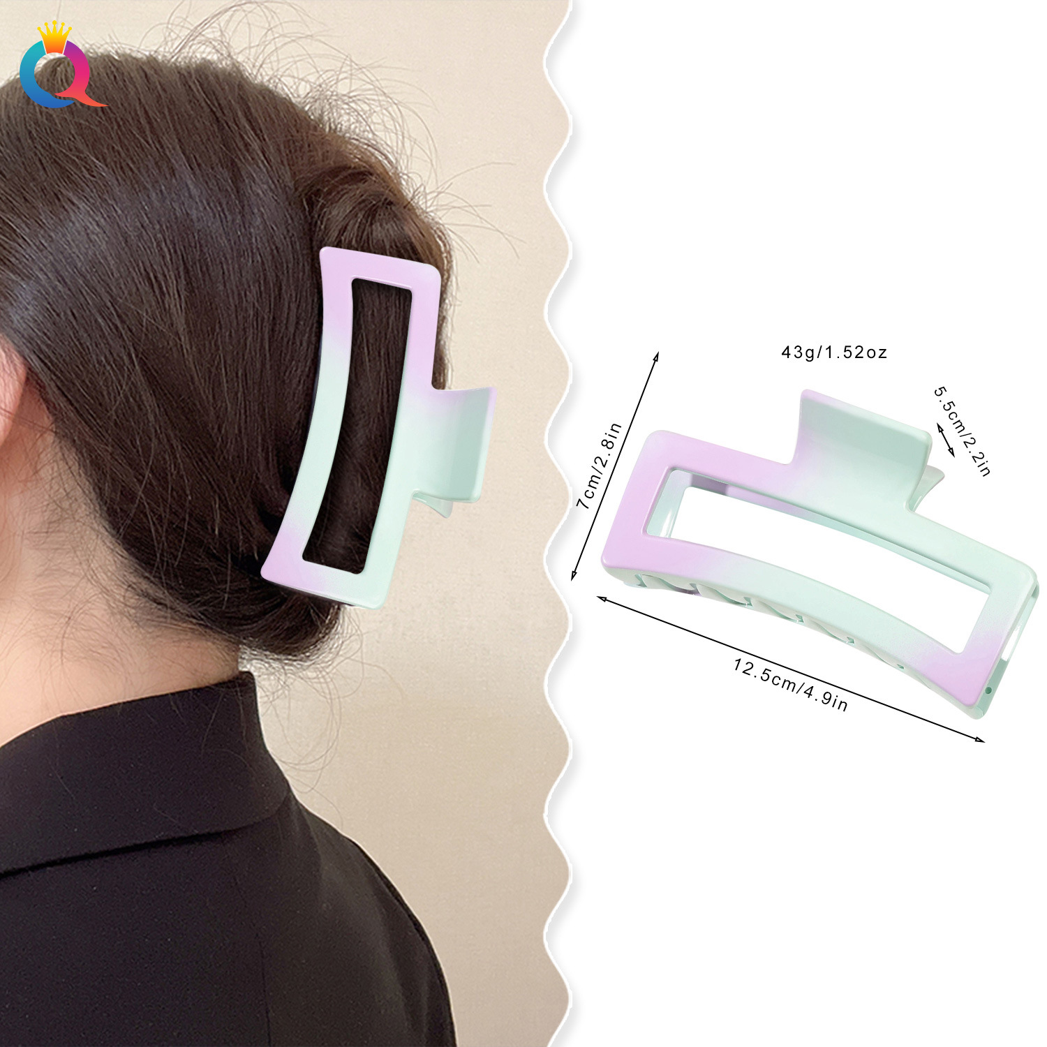 Wholesale of Qiyue gradient cream hair clips, extra-large updo hair gripper, high-end ponytail shark clip hair accessories details Picture
