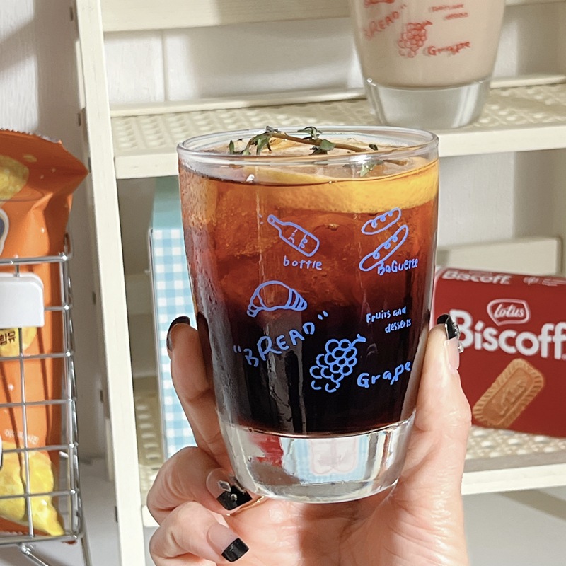 High-appearance-level household glass cups, InS-style lettered glass water cups, cartoon milk cups, breakfast cups, cold brew coffee cups Specification drawing