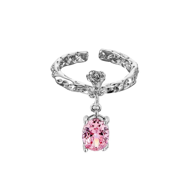 A niche design sense women's ring, light luxury, ins cold style, diamond-encrusted zircon chain, unique French open-mouth food ring Item Picture