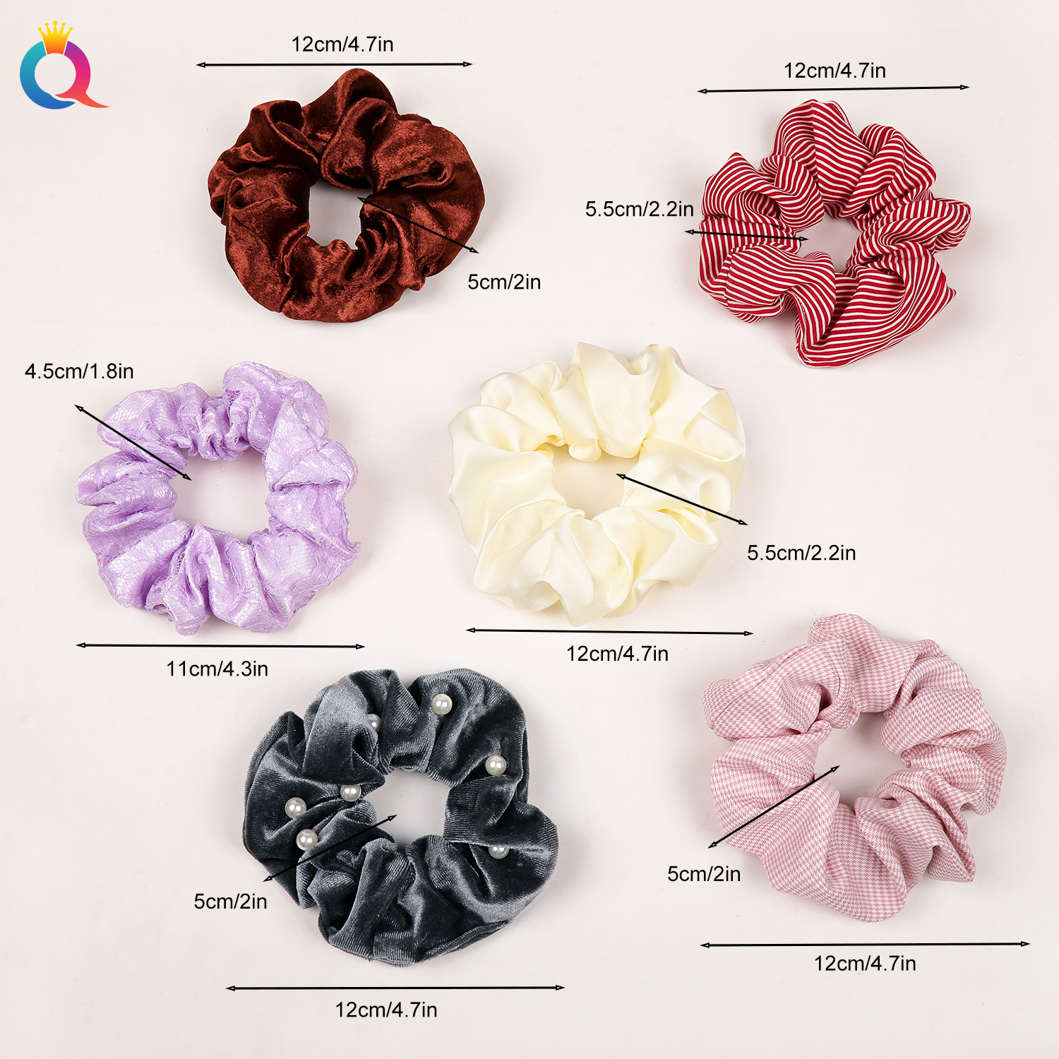 Qiyue Amazon Autumn and Winter Large Intestine Hair Ties, velvet fabric large intestine hair ties, high-end look, hair ties, tail goods disposal Specification drawing