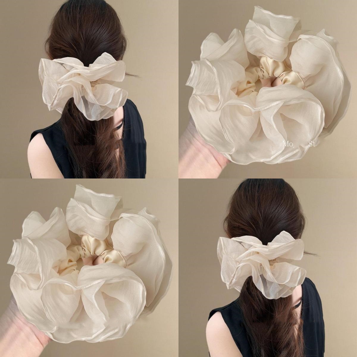 Extra-large lace large intestine hair band 2024 new style, elegant and stylish hair tie, hair tie with floral hair, high-end look for women, ponytail full figure