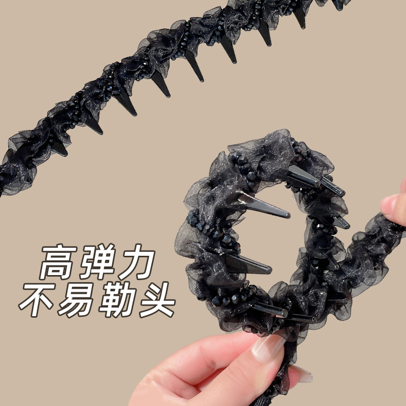 New lace headband, pleated chiffon headband, chanel-style hair accessory, high headband at the top of the head, mesh bead headband Specification drawing