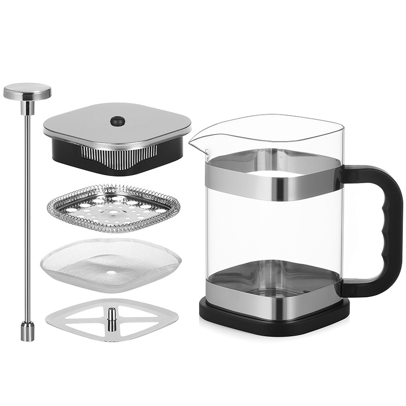 Square French press, high borosilicate glass coffee ware, household filter tea maker, 1-liter milk brewing coffee pot Application Scenario