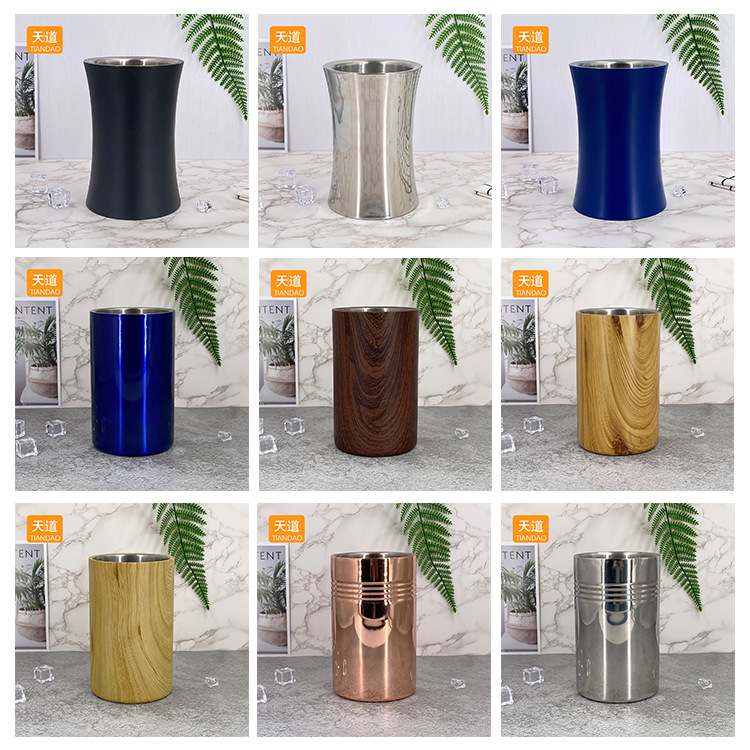 Cross-border stainless steel double-layer ice bucket, 304 straight ice bucket, metal insulated ice granule bucket, champagne and beer chilled bucket Specification drawing