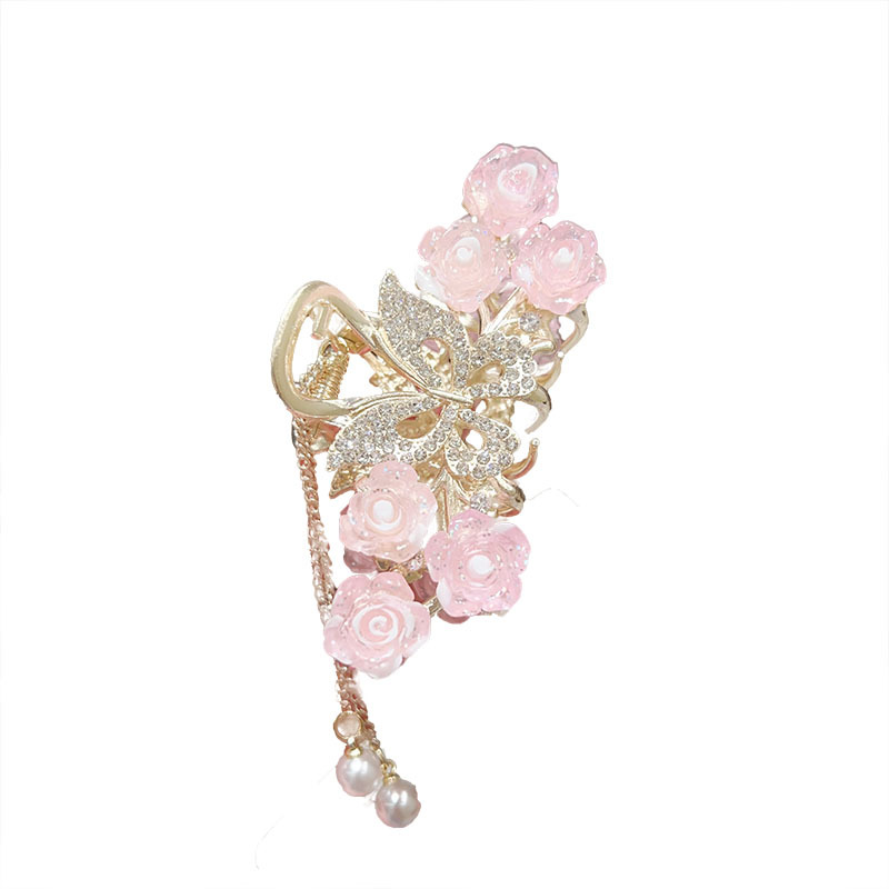 New high-end mid-sized rhinestone hollowed-out butterfly flower tassel clipper for the back of the head, semi-tied shark clipper hair accessory Item Picture