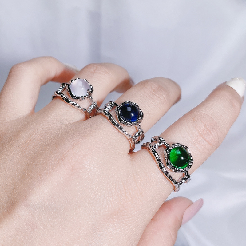 Sweet and cool style candy colored moonstone fashionable and individual open ring, high-end and elegant, cold style versatile ring Application Scenario