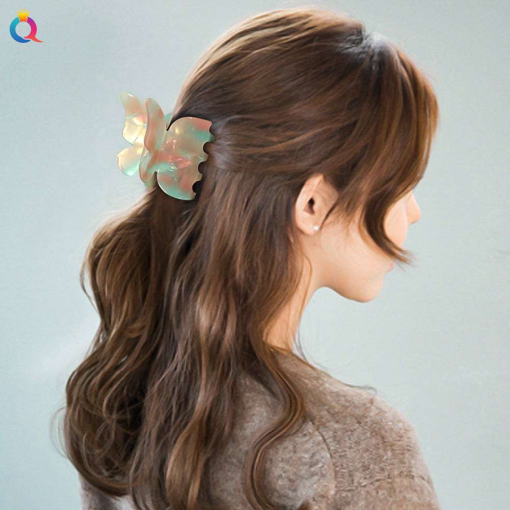 Qiyue Super Immortal butterfly-shaped grab clip acetate board hair grab clip plate Hair clip for going out forest-style hair accessory headwear for women details Picture