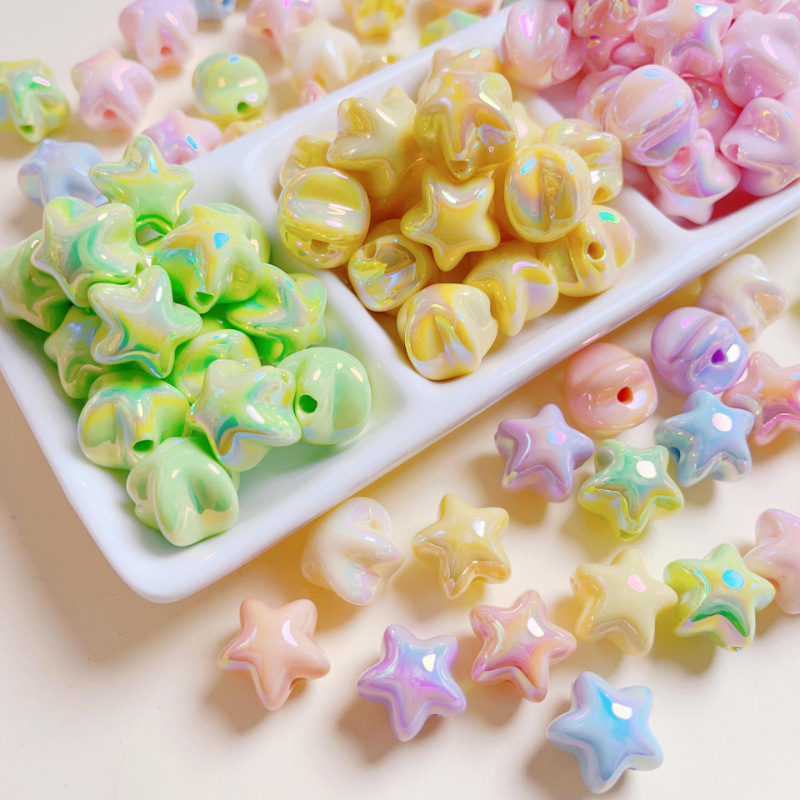 UV electroplated cream style five-pointed star beads, straight hole loose beads, diy mobile phone chain keychain accessory beads details Picture