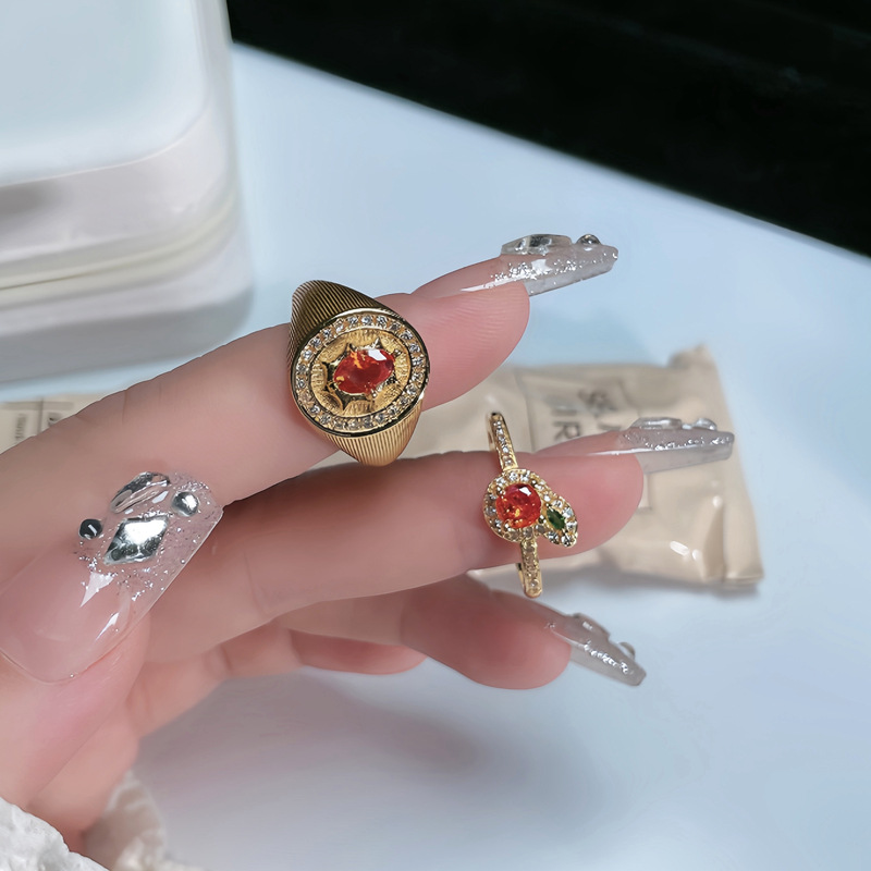 New cute orange ring for women, adjustable, fashionable, individual, exquisite, sweet, cool, versatile, brushed and high-end food ring full figure