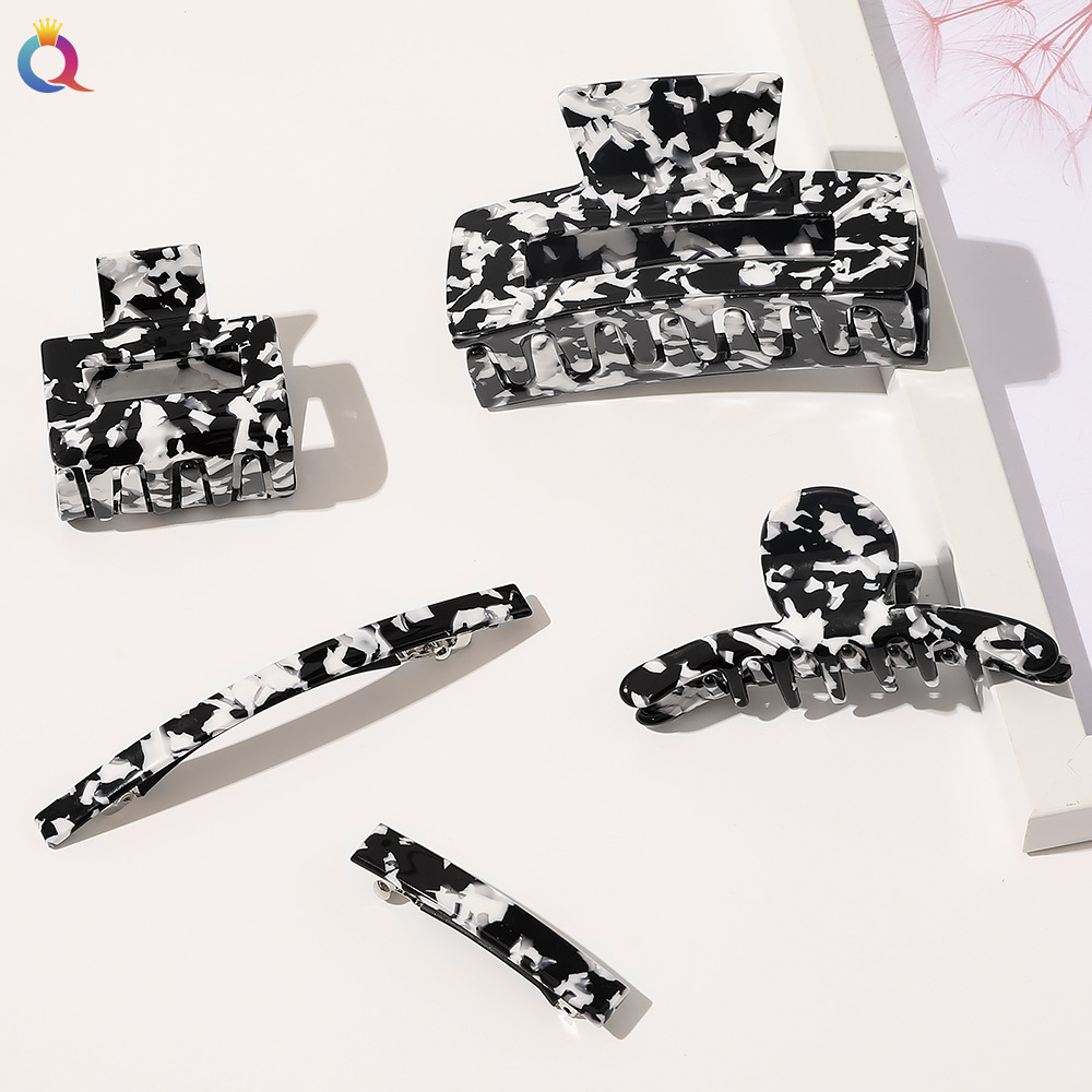 Qiyue Korean-style acetic acid hair clips, hair curls, hair clamps, hair accessories, ins high-end black and white clips, hair accessories, hair clips wholesale Specification drawing