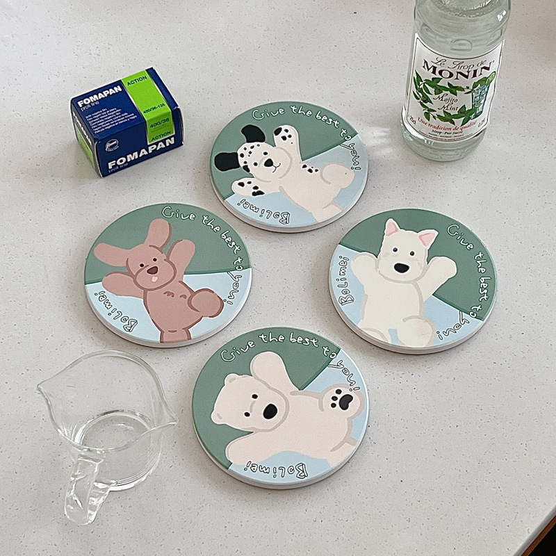 Bolimei's fresh and clean InS-style heat-resistant coasters, ceramic coasters, cartoon puppy heat insulation pads, and girlish coasters full figure